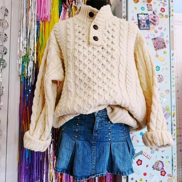 L.L.Bean Other - L.L.Bean wool cream cable knit sweater with buttons